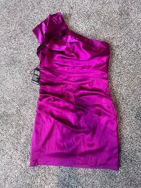 Express Fuchsia One-Shoulder Satin Cocktail Dress